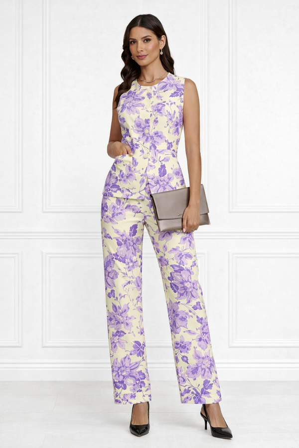 Spandex Floral Print Jacket & Pant Co-Ord Set for Women