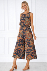 Spandex Floral Print Crop Top & Pant Co-Ord Set for Women