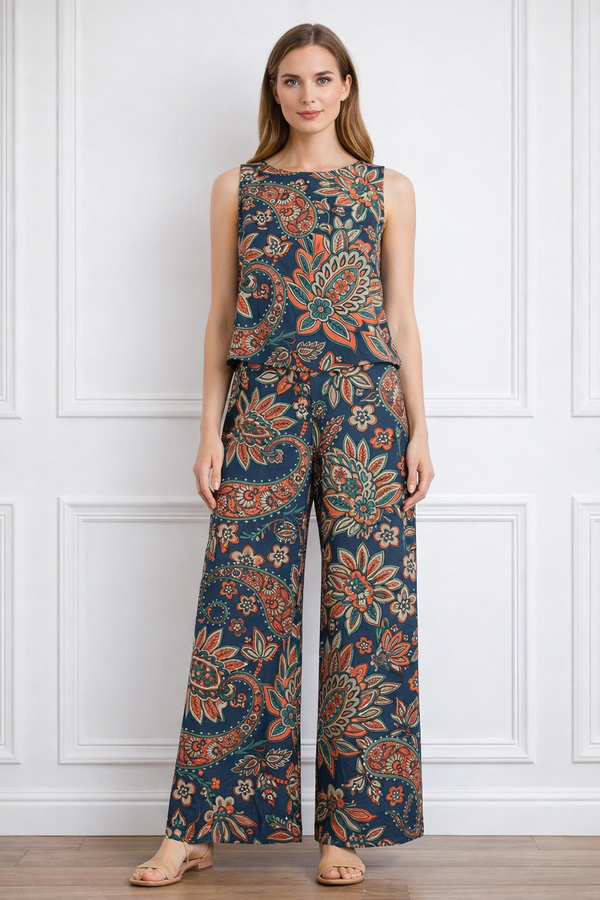 Spandex Floral Print Crop Top & Pant Co-Ord Set for Women