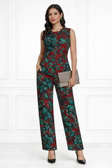 Spandex Floral Print Jacket & Pant Co-Ord Set for Women