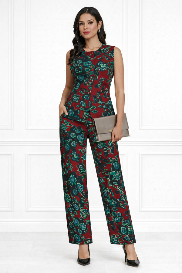 Spandex Floral Print Jacket & Pant Co-Ord Set for Women