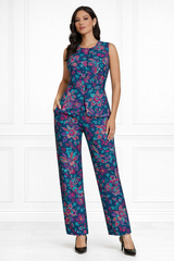 Spandex Floral Print Jacket & Pant Co-Ord Set for Women