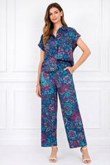 Women’s Floral Printed Spandex Short Sleeve Shirt & Pant Co-Ord Set 🌺