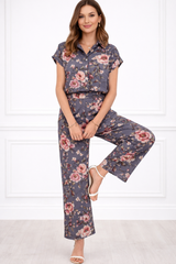 Women’s Floral Printed Spandex Short Sleeve Shirt & Pant Co-Ord Set 🌺