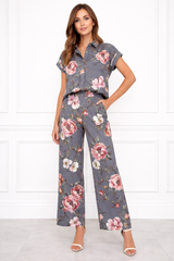 Women’s Floral Printed Spandex Short Sleeve Shirt & Pant Co-Ord Set 🌺