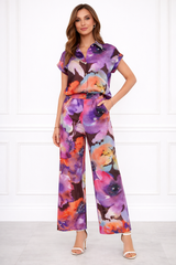 Women’s Floral Printed Spandex Short Sleeve Shirt & Pant Co-Ord Set 🌺