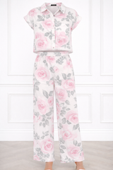 Women’s Floral Printed Spandex Short Sleeve Shirt & Pant Co-Ord Set 🌺