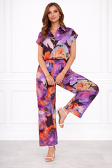 Women’s Floral Printed Spandex Short Sleeve Shirt & Pant Co-Ord Set 🌺