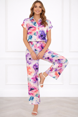 Women’s Floral Printed Spandex Short Sleeve Shirt & Pant Co-Ord Set 🌺