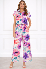 Women’s Floral Printed Spandex Short Sleeve Shirt & Pant Co-Ord Set 🌺