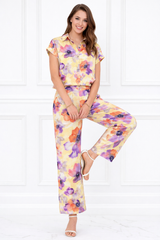 Women’s Floral Printed Spandex Short Sleeve Shirt & Pant Co-Ord Set 🌺