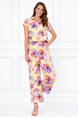 Women’s Floral Printed Spandex Short Sleeve Shirt & Pant Co-Ord Set 🌺