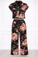 Women Printed Short Sleeve Spandex Shirt & Pant Co-Ord Set