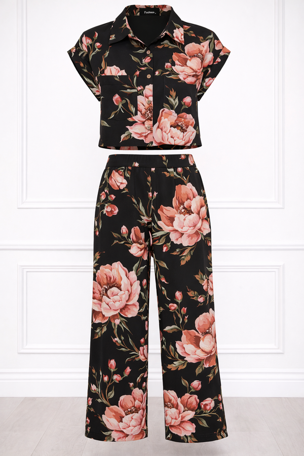 Women Printed Short Sleeve Spandex Shirt & Pant Co-Ord Set