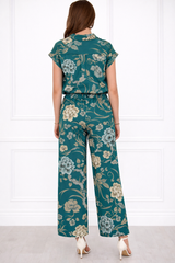 Women Printed Short Sleeve Spandex Shirt & Pant Co-Ord Set