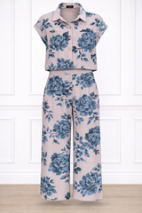 Women Printed Short Sleeve Spandex Shirt & Pant Co-Ord Set