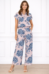 Women Printed Short Sleeve Spandex Shirt & Pant Co-Ord Set