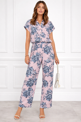 Women Printed Short Sleeve Spandex Shirt & Pant Co-Ord Set