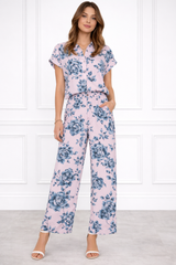 Women Printed Short Sleeve Spandex Shirt & Pant Co-Ord Set