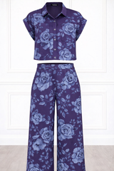 Women’s Floral Printed Spandex Short Sleeve Shirt & Pant Co-Ord Set 🌺