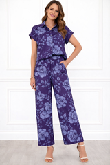 Women’s Floral Printed Spandex Short Sleeve Shirt & Pant Co-Ord Set 🌺