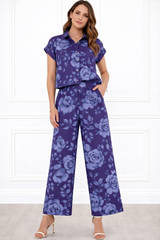 Women’s Floral Printed Spandex Short Sleeve Shirt & Pant Co-Ord Set 🌺