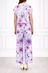 Women’s Floral Printed Spandex Short Sleeve Shirt & Pant Co-Ord Set 🌺