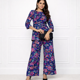 🌸 Women’s Spandex Floral Printed Boat Neck Top & Pant Co-Ord Set 🌸