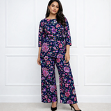 🌸 Women’s Spandex Floral Printed Boat Neck Top & Pant Co-Ord Set 🌸