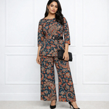 🌸 Women’s Spandex Floral Printed Boat Neck Top & Pant Co-Ord Set 🌸