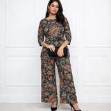 🌸 Women’s Spandex Floral Printed Boat Neck Top & Pant Co-Ord Set 🌸