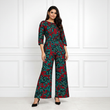 🌸 Women’s Spandex Floral Printed Boat Neck Top & Pant Co-Ord Set 🌸