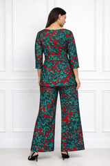 🌸 Women’s Spandex Floral Printed Boat Neck Top & Pant Co-Ord Set 🌸