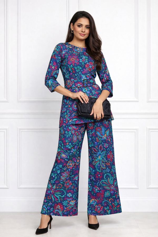 🌸 Women’s Floral Printed Spandex Top & Pant Co-Ord Set 🌸