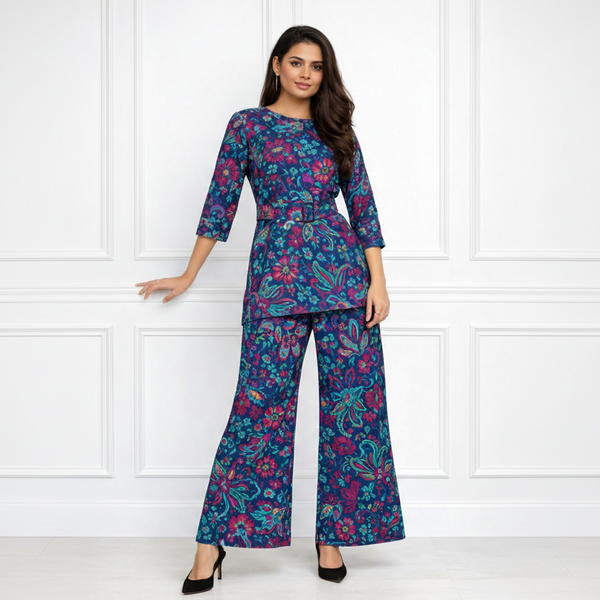🌸 Women’s Floral Printed Spandex Top & Pant Co-Ord Set 🌸