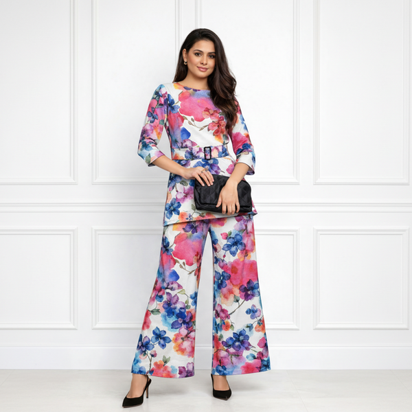 🌸 Women’s Floral Printed Spandex Top & Pant Co-Ord Set 🌸