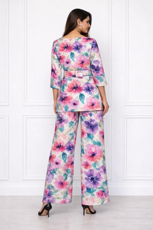 🌸 Women’s Floral Printed Spandex Top & Pant Co-Ord Set 🌸