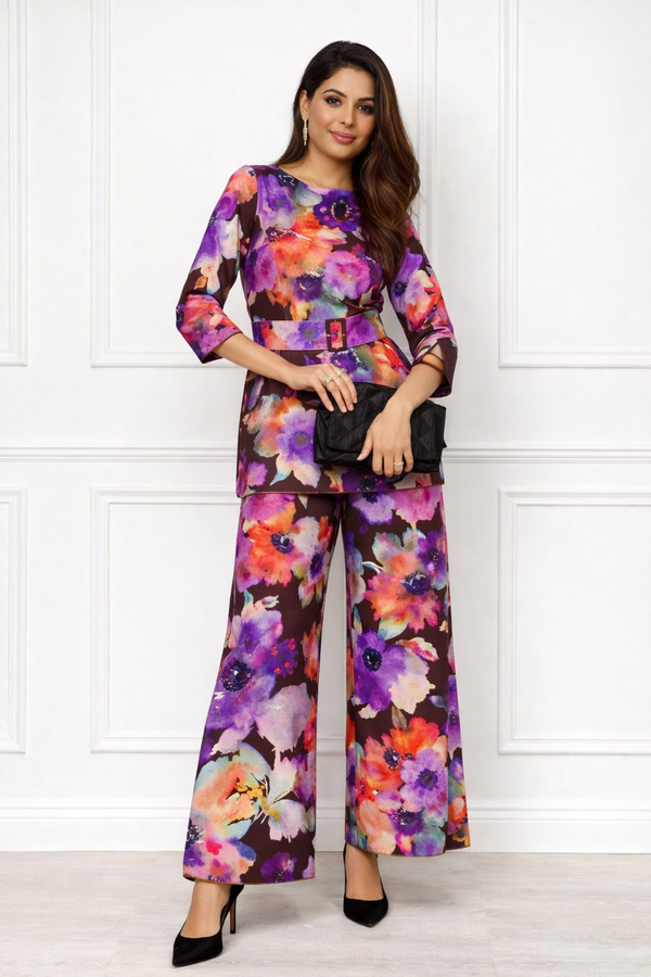 🌸 Women’s Floral Printed Spandex Top & Pant Co-Ord Set 🌸