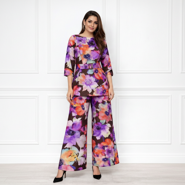 🌸 Women’s Floral Printed Spandex Top & Pant Co-Ord Set 🌸