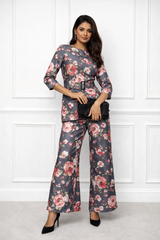 🌸 Women’s Floral Printed Spandex Top & Pant Co-Ord Set 🌸