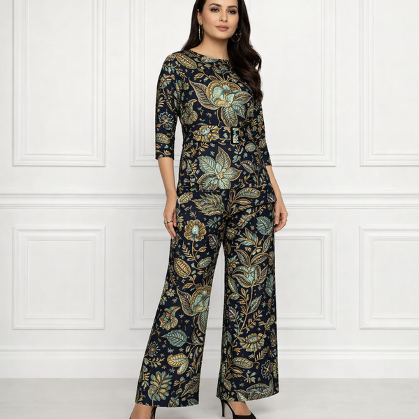 🌸 Women’s Floral Printed Spandex Top & Pant Co-Ord Set 🌸