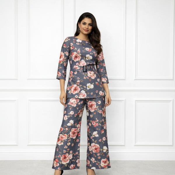 🌸 Women’s Floral Printed Spandex Top & Pant Co-Ord Set 🌸