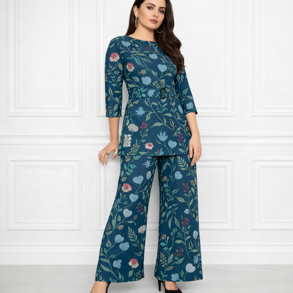 🌸 Women’s Floral Printed Spandex Top & Pant Co-Ord Set 🌸