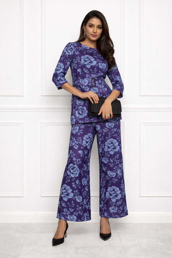 🌸 Women’s Floral Printed Spandex Top & Pant Co-Ord Set 🌸