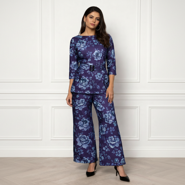 🌸 Women’s Floral Printed Spandex Top & Pant Co-Ord Set 🌸