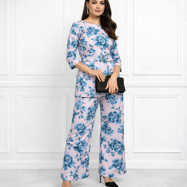🌸 Women’s Floral Printed Spandex Top & Pant Co-Ord Set 🌸