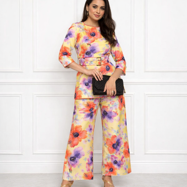 🌸 Women’s Floral Printed Spandex Top & Pant Co-Ord Set 🌸