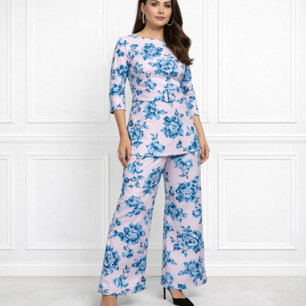 🌸 Women’s Floral Printed Spandex Top & Pant Co-Ord Set 🌸