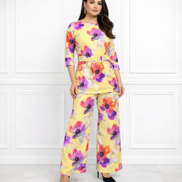 🌸 Women’s Floral Printed Spandex Top & Pant Co-Ord Set 🌸