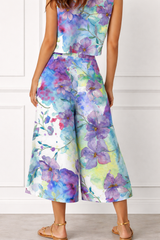 Spandex Floral Print Crop Top & Pant Co-Ord Set for Women
